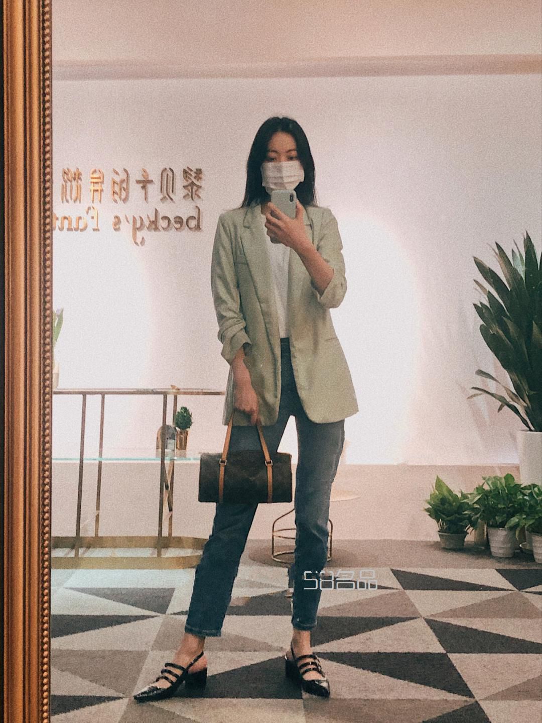 ootd,LV圆筒包Day 1,lv epi水波纹绿色牛皮女士手提包