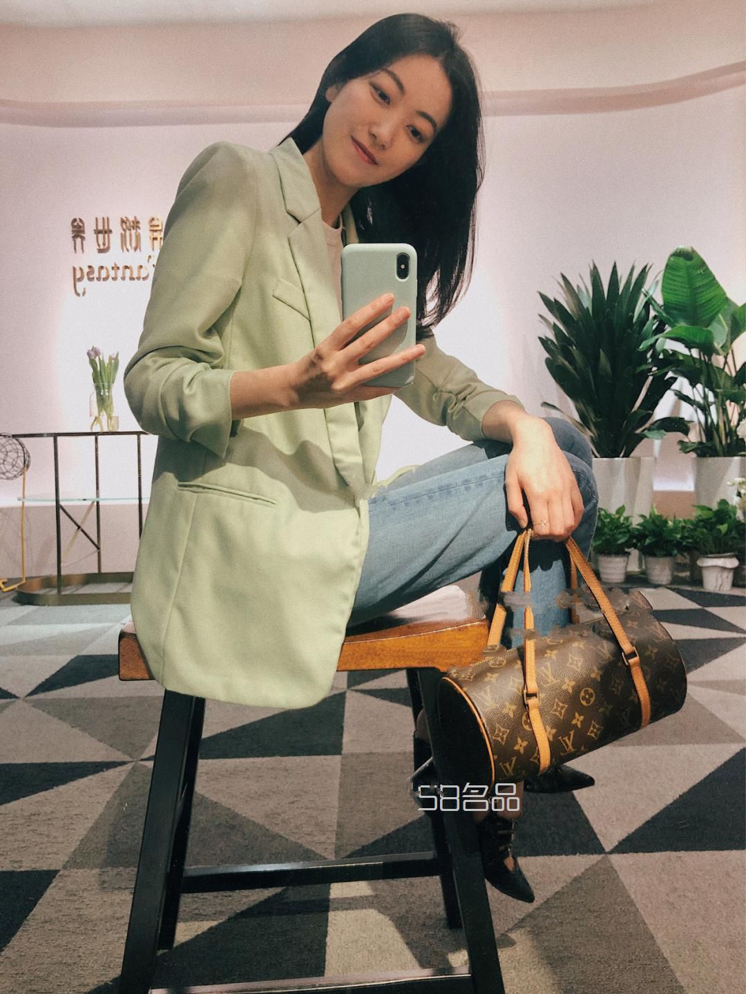 ootd,LV圆筒包Day 1,lv epi水波纹绿色牛皮女士手提包